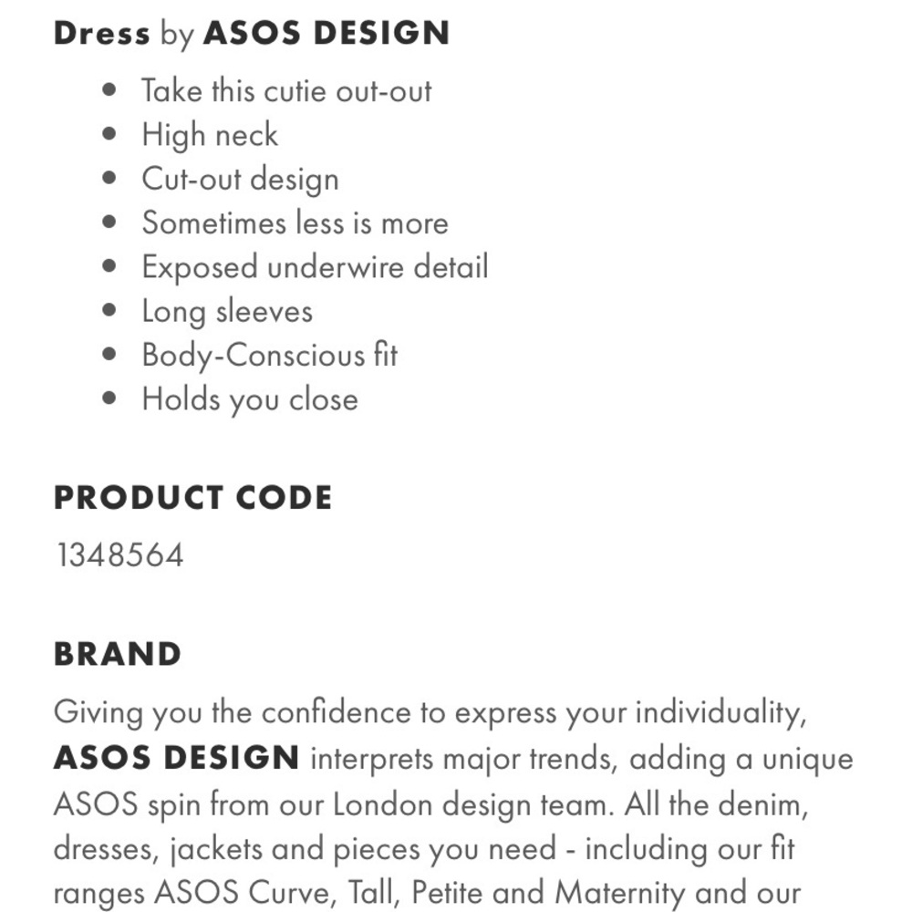 Asos Long Sleeve Exposed Underwire CutOut Mini - Picture 5 of 7